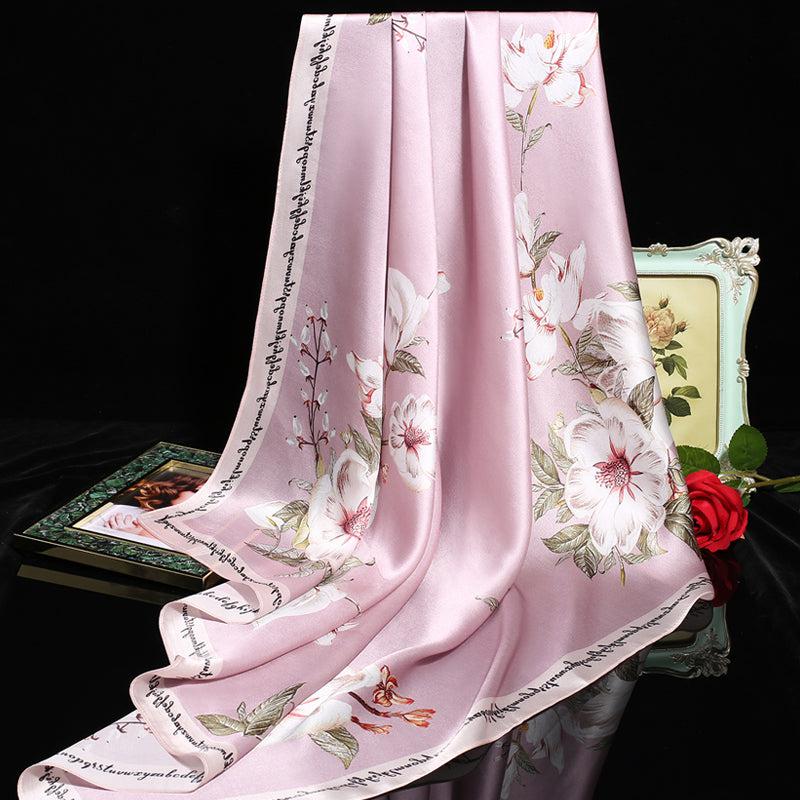 Su Embroidery Silk Flora Square Scarf 90-Scarf-SinoCultural-Pink-HYFSJ009-1-SinoCultural