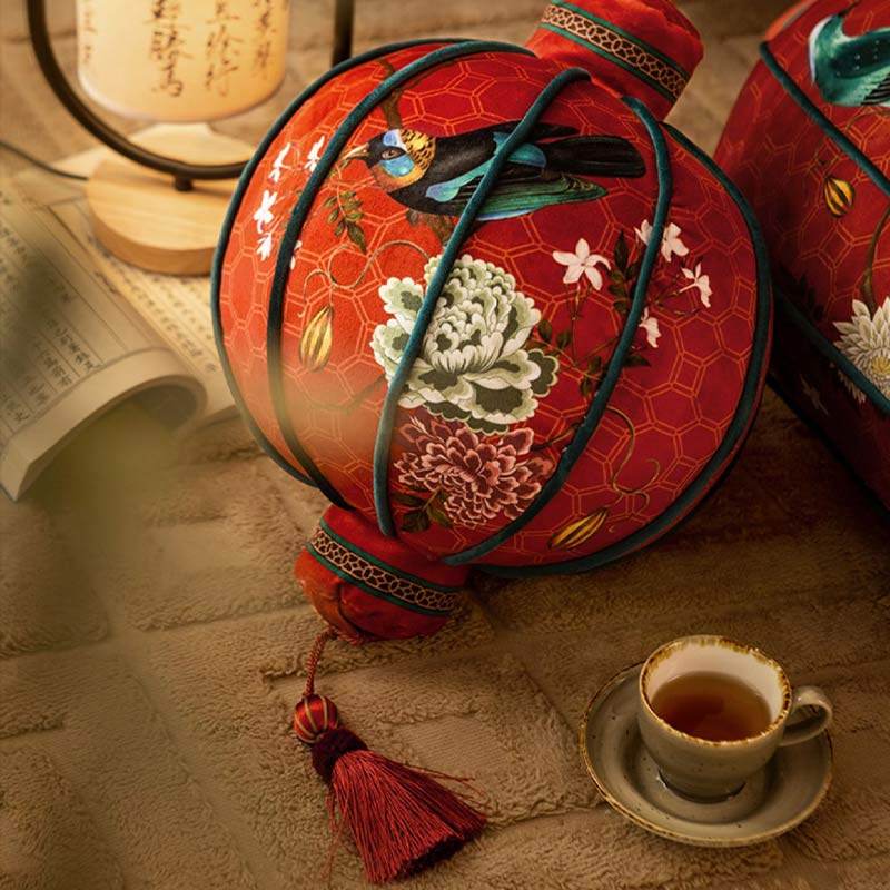 Chinoiserie Red Festive Chinese Lantern Pillow for Living Room - SinoCultural -- SJZBZ020RD01 - 