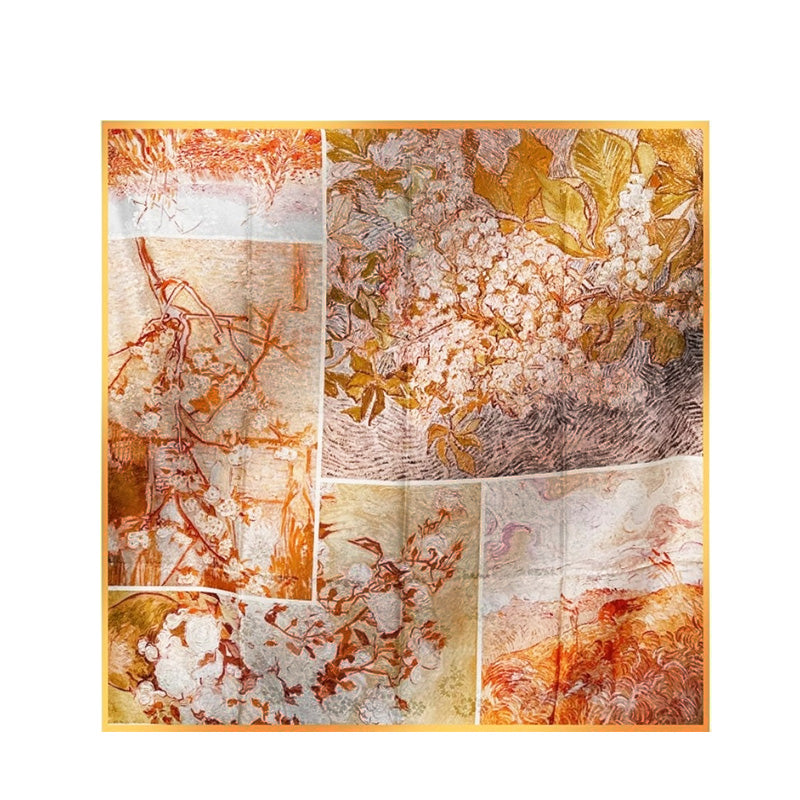 Mulberry Silk Spring Canvas Square Scarf 108-Scarf-SinoCultural-Brown-CXFJ013-SinoCultural
