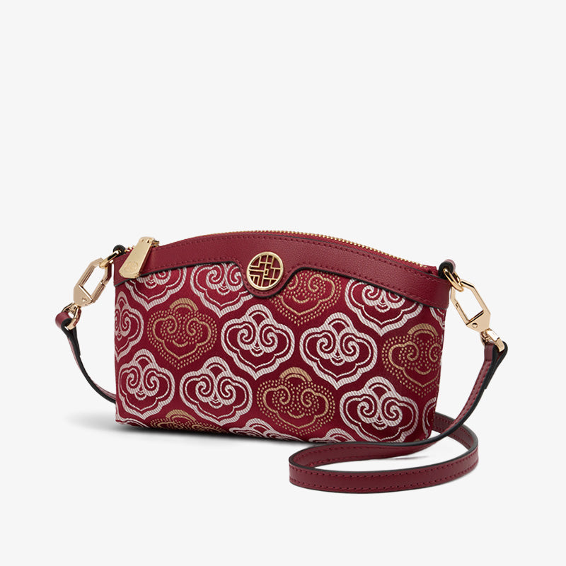 Embroidery Leather Clutch Bag Auspicious Clouds-Shoulder Bag-SinoCultural-Red-Single Bag-SC1599-G2-SinoCultural