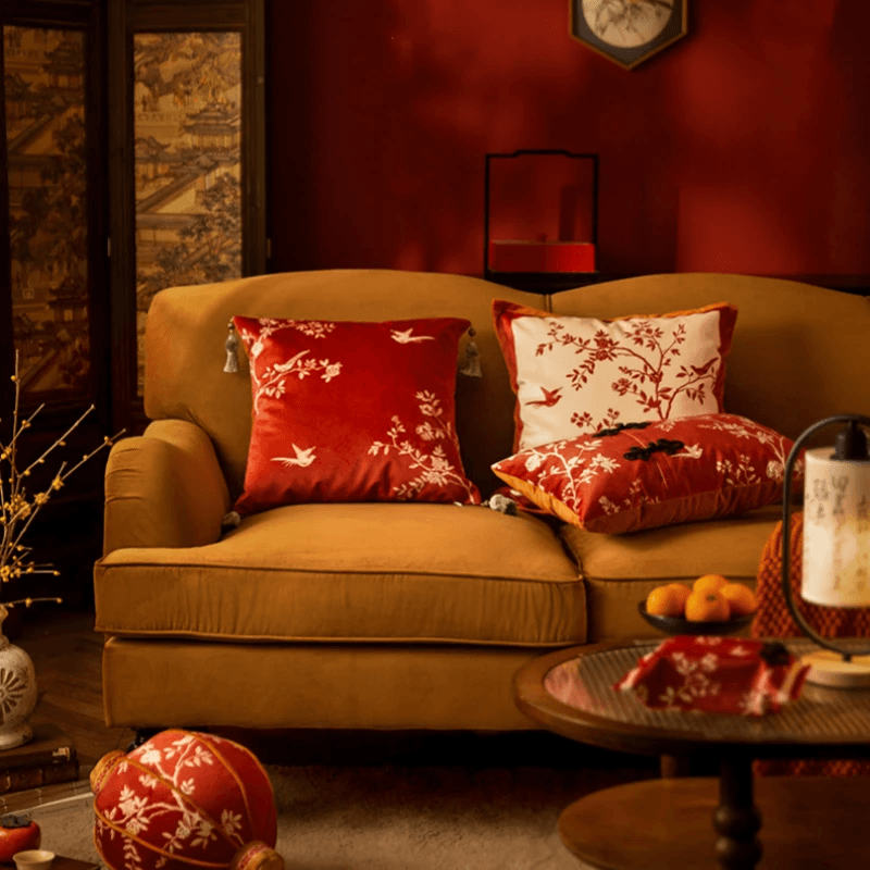 Chinoiserie Red Festive Chinese Style Throw Pillow - SinoCultural