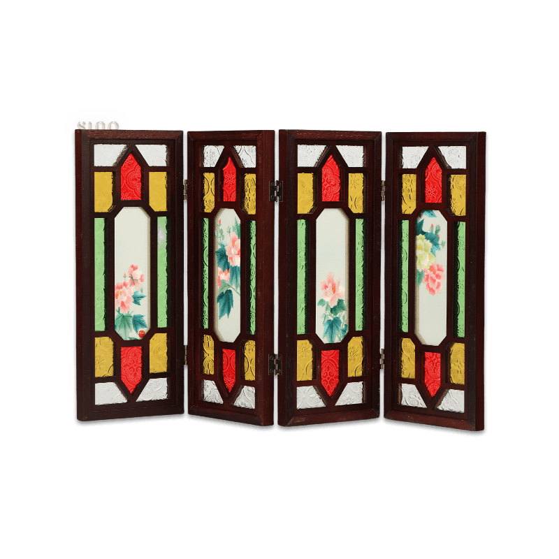 Hand Embroidery Peony Flower Rosewood Cantonese Mansion Window Ornament - SinoCultural -- BXL06WCS174A07 - 