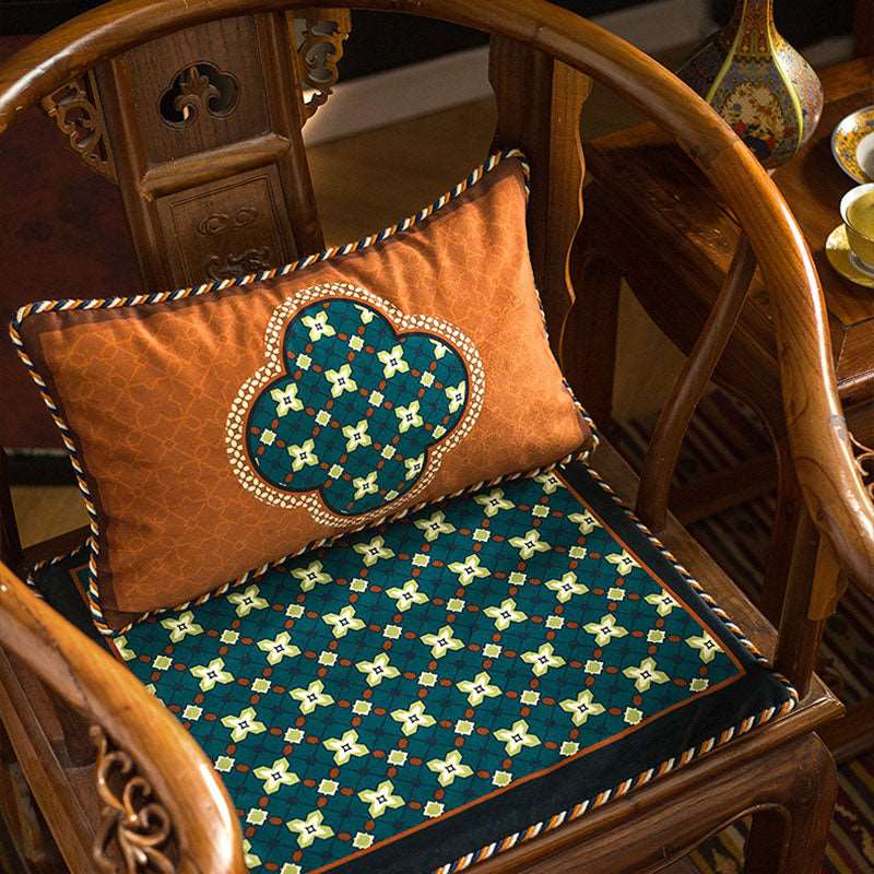 Chinoiserie Blue-Orange Classic Short Plush Chair Cushion - SinoCultural