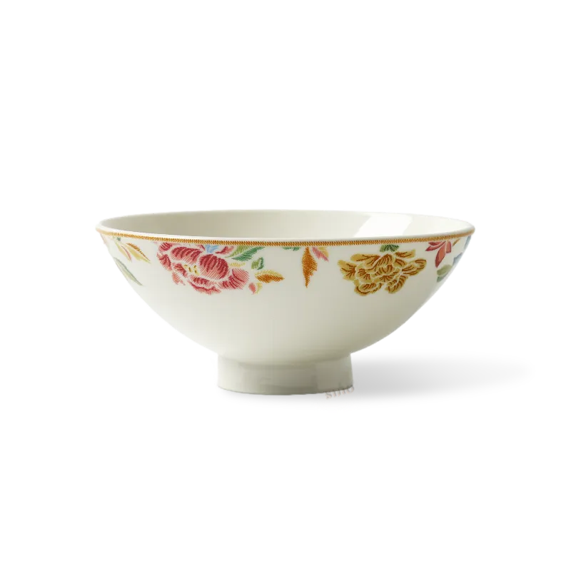 4.75 inch Chinoiserie bone china footed bowl, front view.