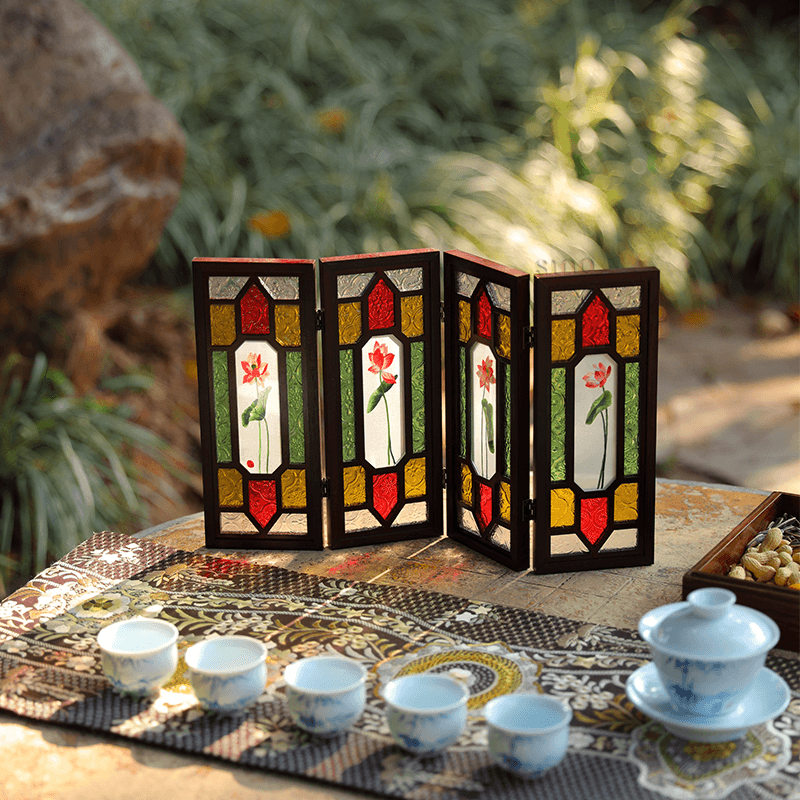 Handcrafted Embroidery Lotus Blossom Cantonese Mansion Window Ornament - SinoCultural -- BXL06WCS174A03 - 