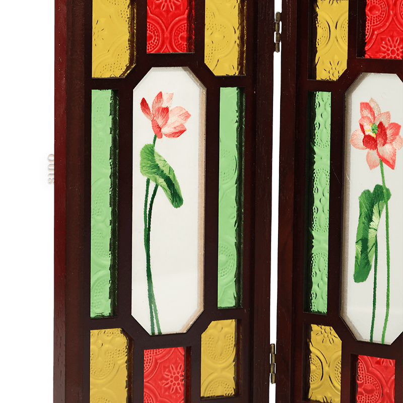 Handcrafted Embroidery Lotus Blossom Cantonese Mansion Window Ornament - SinoCultural -- BXL06WCS174A03 - 