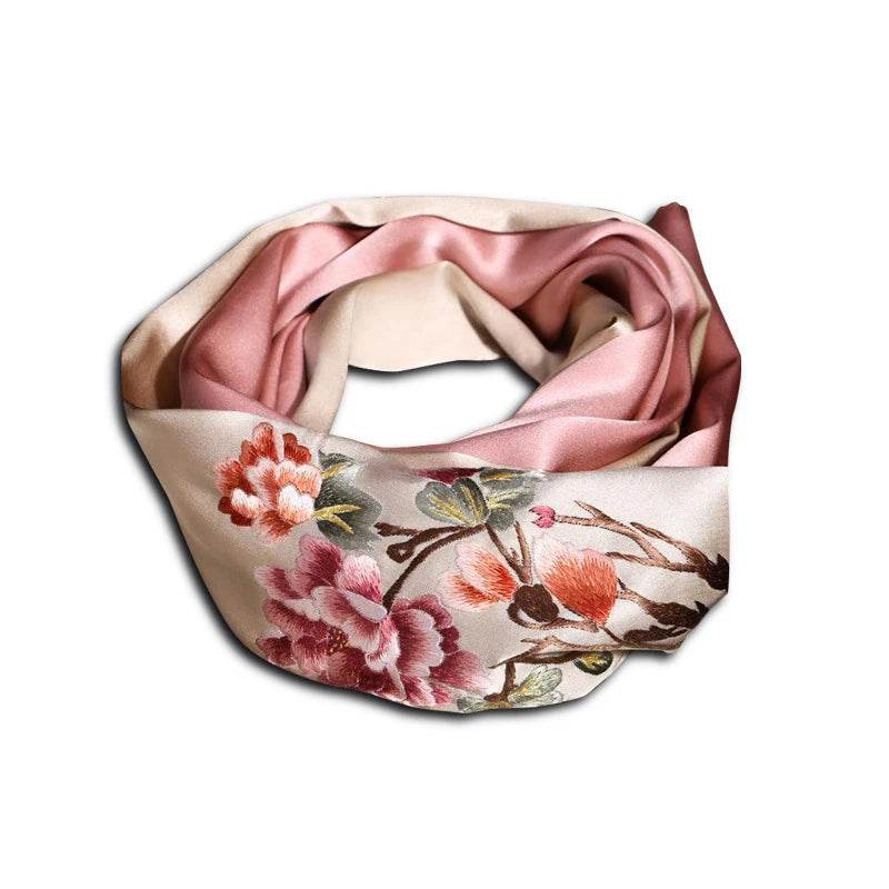 Handcrafted Suzhou Embroidery 100% Mulberry Silk Scarf 155x35 cm - SinoCultural