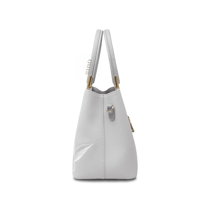 Embroidery Leather Grey Tote Bag Azalea Women Handbag - SinoCultural