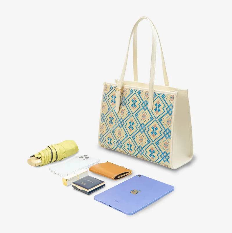 Zhuang Brocade Handicraft Large-Capacity Commuter Tote Bag - SinoCultural