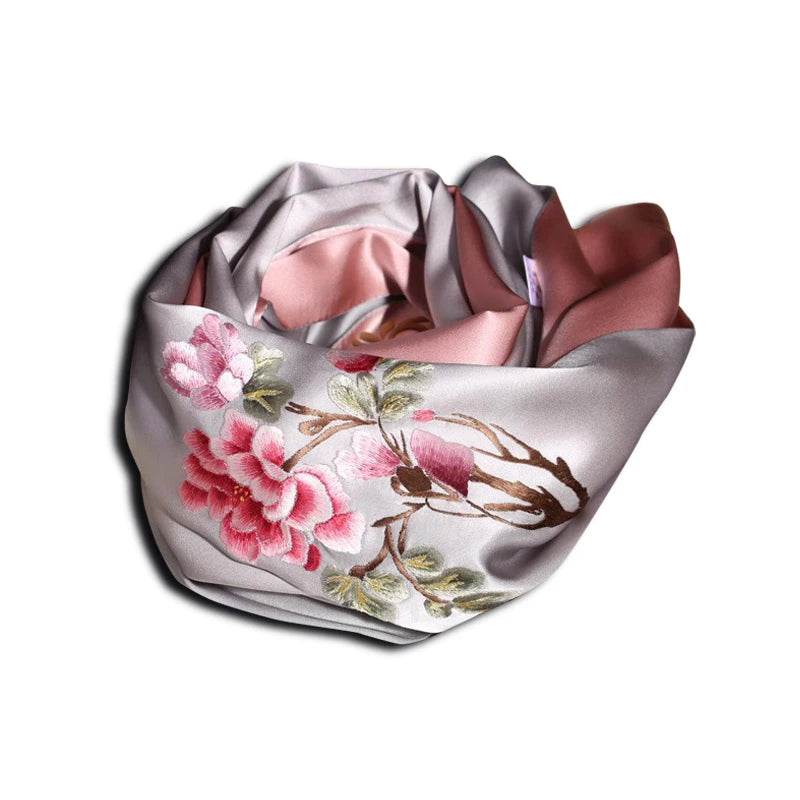 Handcrafted Suzhou Embroidery 100% Mulberry Silk Scarf 155x35 cm - SinoCultural
