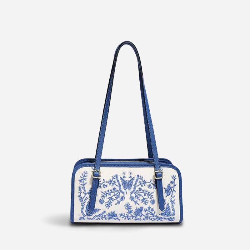 Embroidery Leather Butterfly Square Shoulder Bag-CXXB047B-SinoCultural