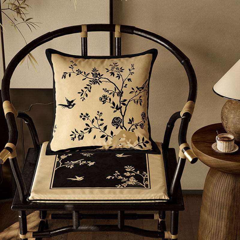 Chinoiserie Shadow Flowers Comfort Wooden Chair Cushion - SinoCultural