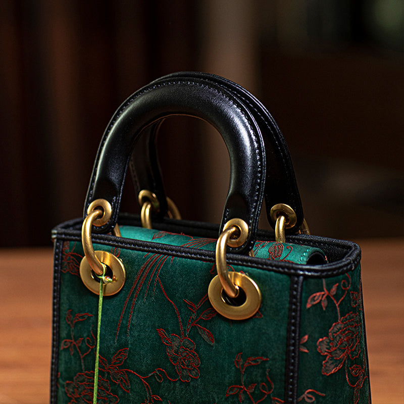Fragrant Cloud Silk Vintage Cowhide Handbag-SinoCultural