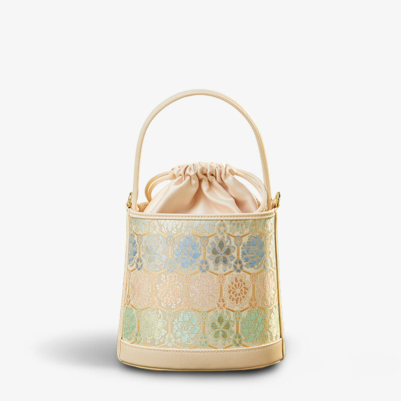 Song Brocade Leather Silk Bucket Bag-Bucket Bag-SinoCultural-SinoCultural