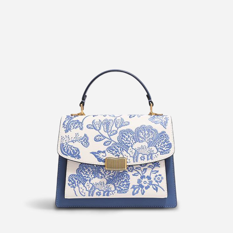 Embroidery Leather New Chinese Style Handbag Peony-CXXB049B-SinoCultural