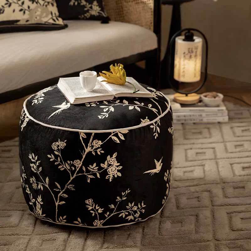 Chinoiserie Autumn Living Room Couch Cushion Pouf - SinoCultural -- B48J0006-1-C - 