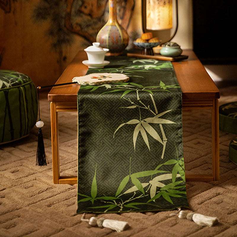 Chinoiserie Elegant Decor Green Bamboo Table Runner