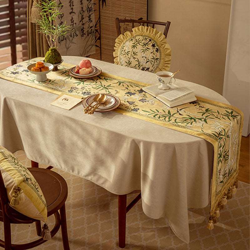 Chinoiserie Traditional Autumn Orchids Table Runner