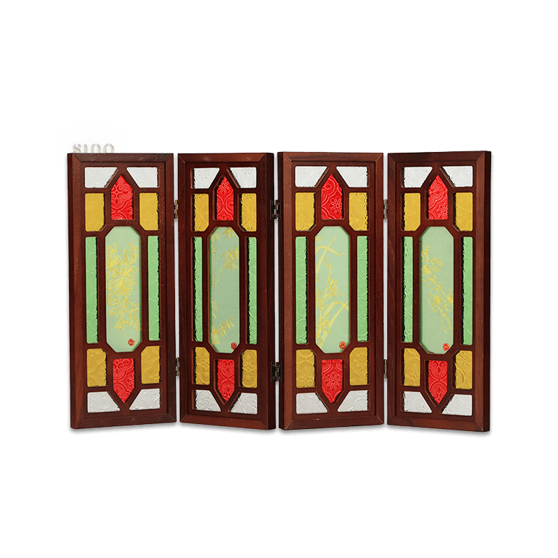 Hand-Embroidered Cantonese Mansion Window Ornament in Sandalwood Frame - SinoCultural -- BXL06WCS174A08 - 