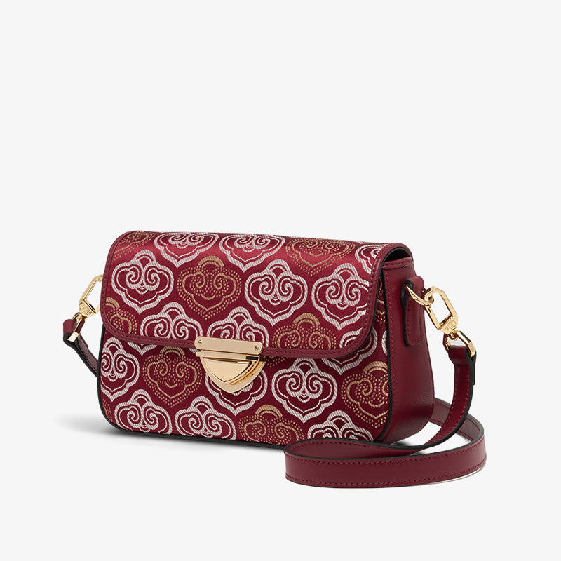 Embroidery Leather Shoulder Flap Bag Auspicious Cloud-Shoulder Bag-SinoCultural-Red-Single Bag-SC1623-B4-SinoCultural