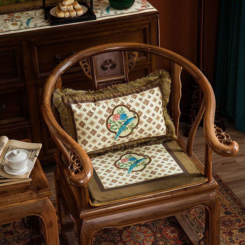 Chinoiserie Orange Persimmon Luxurious Wooden Chair Cushion - SinoCultural