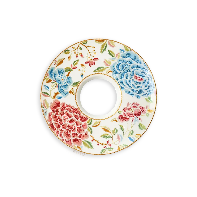 5.7’’ Chinoiserie bone china tea cup saucer, front view.