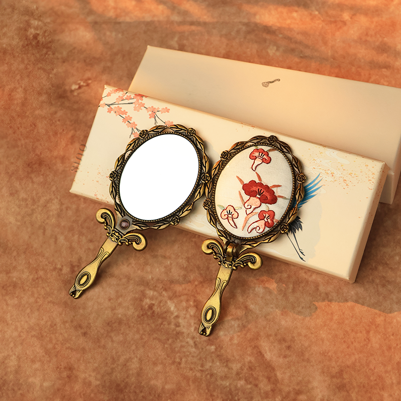 Limited Edition Hand Embroidery Handheld Makeup Beauty Metal Mirror - SinoCultural