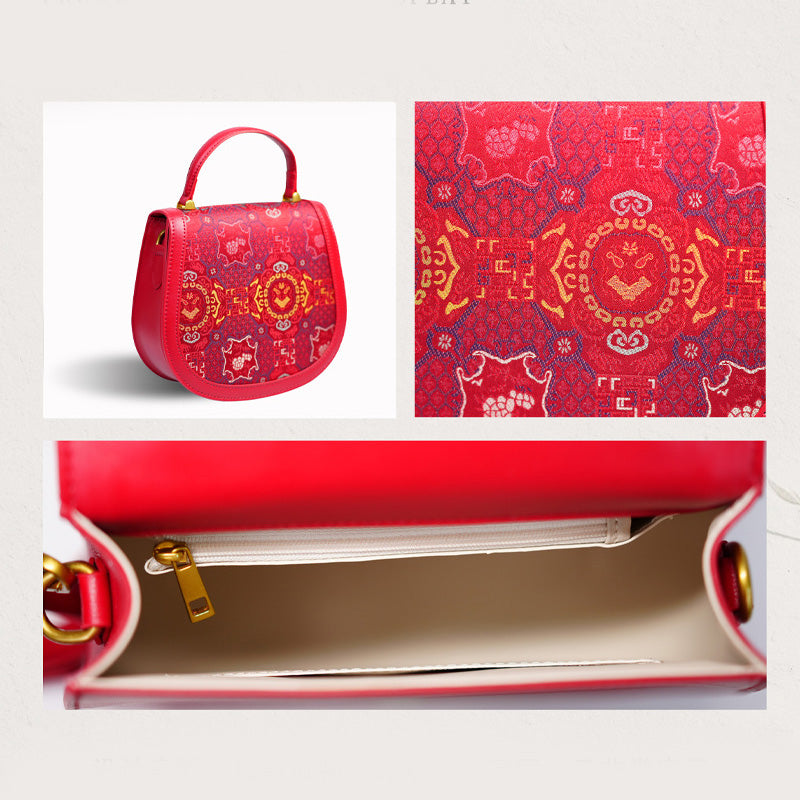 Song Brocade Silk Ruyi Round Clutch Bag-Handbag-SinoCultural-SinoCultural