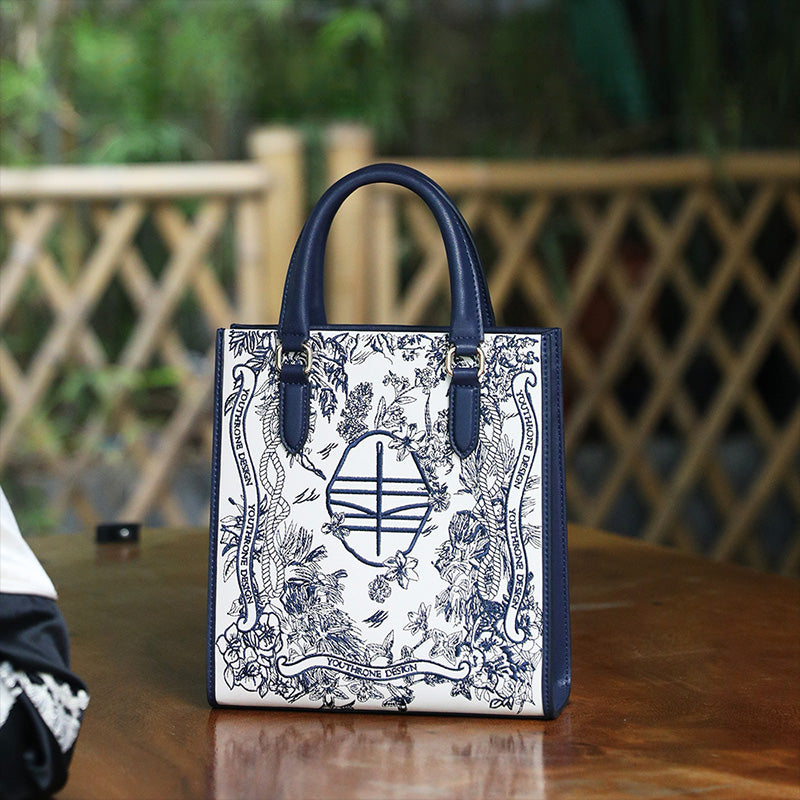Embroidery Leather Tote Bag Dream Forest-Tote Bag-SinoCultural-SinoCultural
