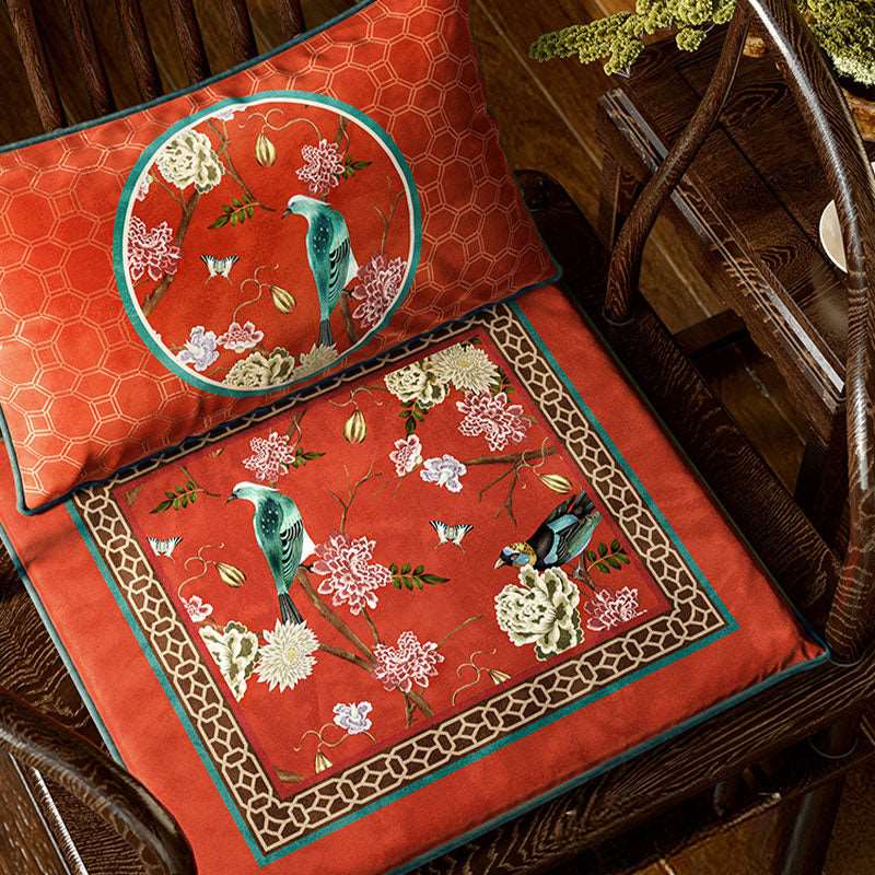 Chinoiserie Palace Red Glaze Festive Wooden Chair Cushion