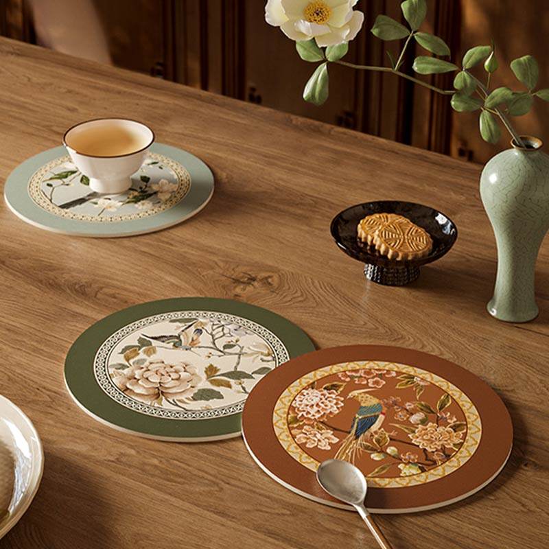 Chinoiserie Diatomite Absorbent Quick-Dry Non-Slip Round Coaster - SinoCultural -- TM026A16 - 