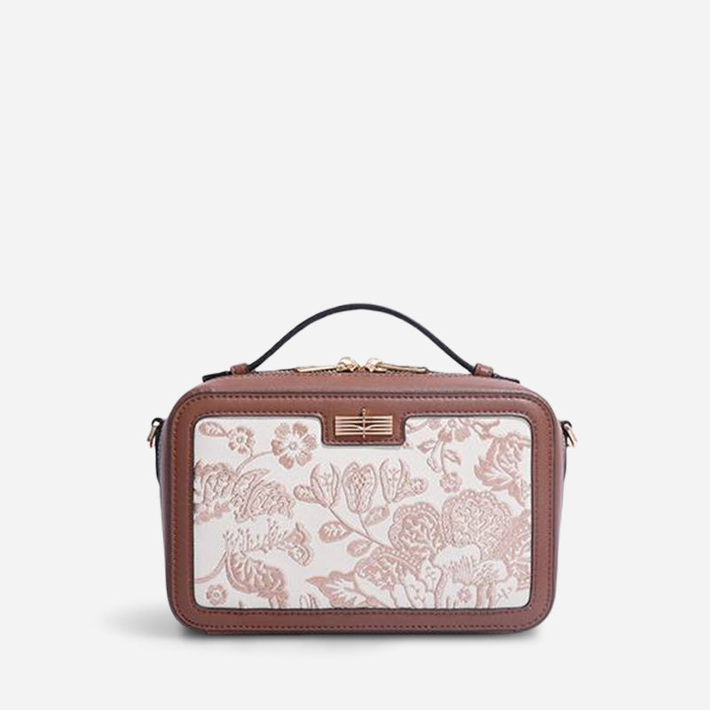 Embroidery Leather Peony Square Shoulder Bag-CXXB046G-SinoCultural