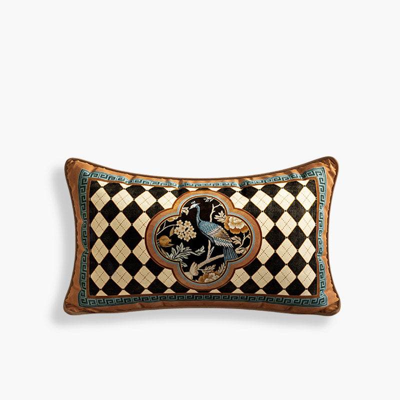 Chinoiserie Vintage Luxury Peacock Pattern Lumbar Pillow - SinoCultural -- WP023A01 - 