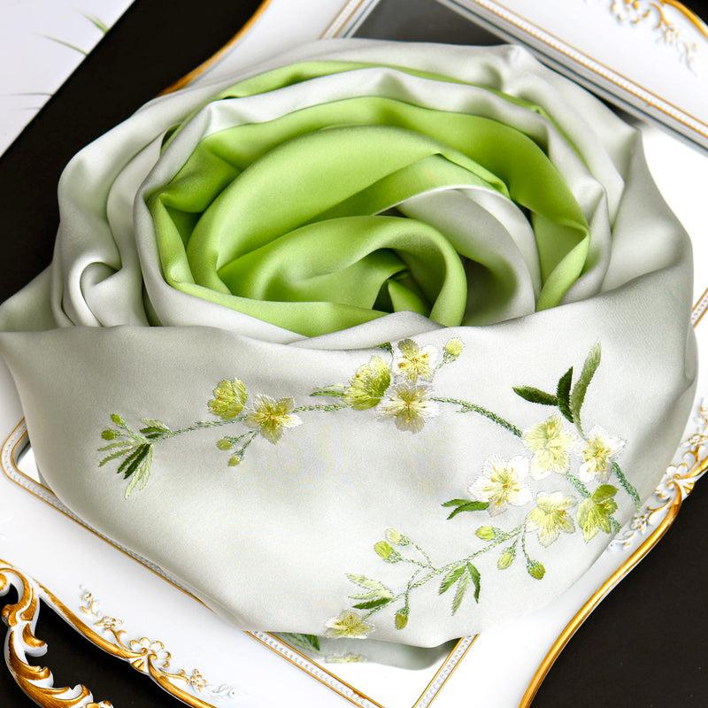 Su Embroidery Handcrafting Flora Silk Scarves 155*35-Scarf-SinoCultural-Green-HYFSJ001-4-SinoCultural