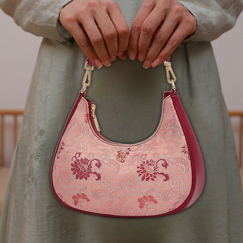 Song Brocade Traditional Pink Lotus Shoulder Bag