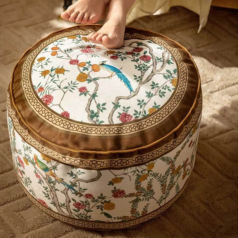 Chinoiserie Autumn Living Room Couch Cushion Pouf - SinoCultural -- B48J0018-1-C - 