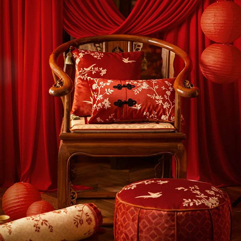 Chinoiserie Red Festive Chinese Style Throw Pillow - SinoCultural