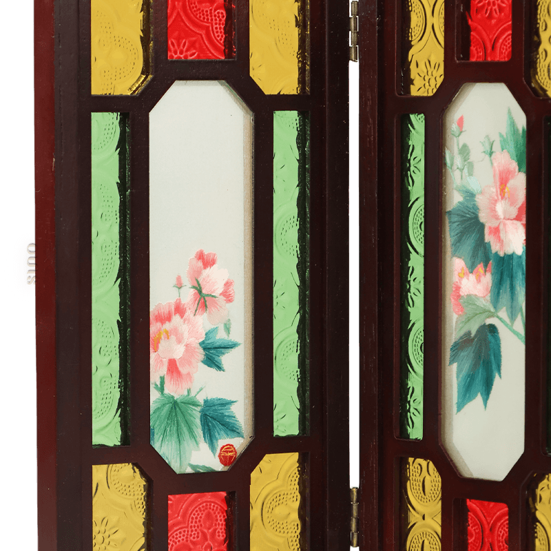 Hand Embroidery Peony Flower Rosewood Cantonese Mansion Window Ornament - SinoCultural -- BXL06WCS174A07 - 