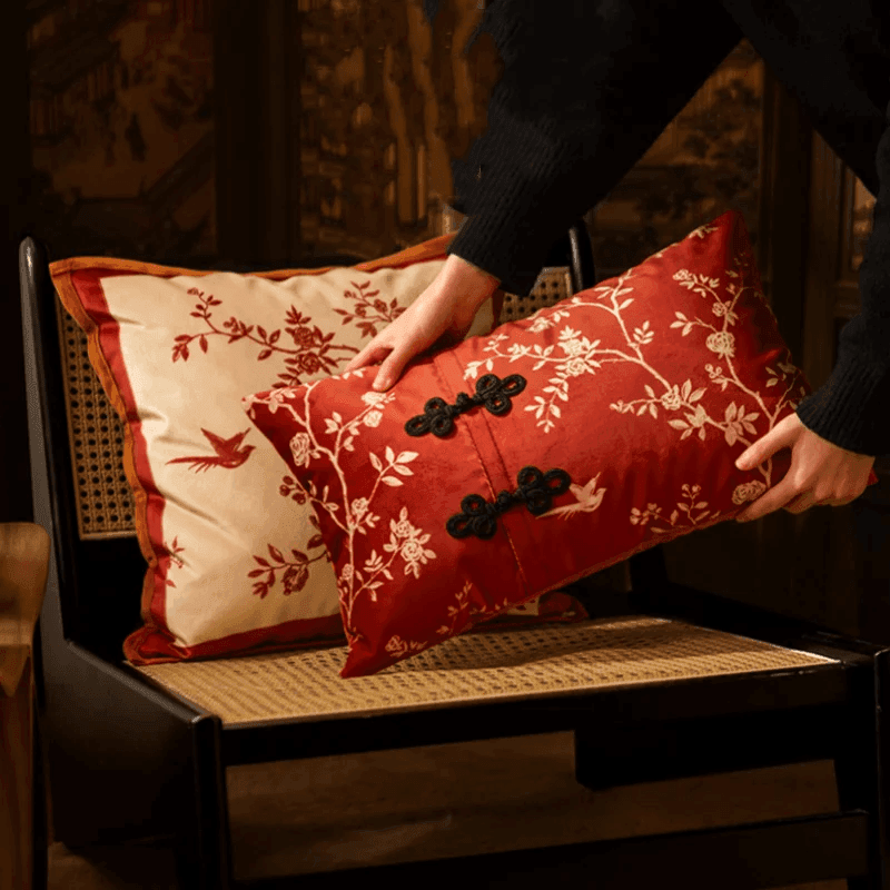 Chinoiserie Red Festive Chinese Style Throw Pillow - SinoCultural