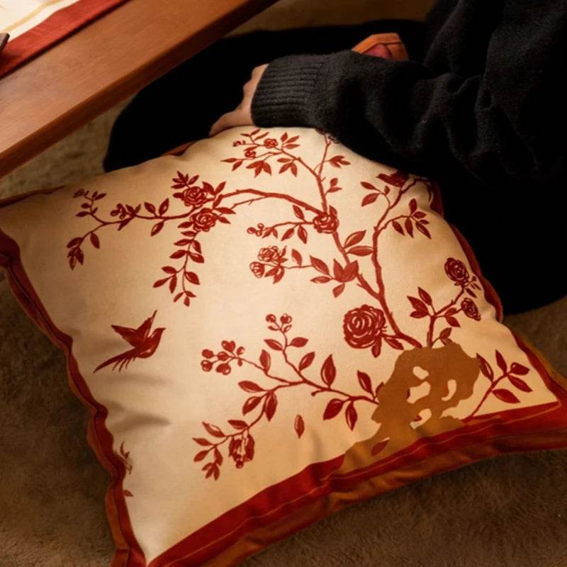 Chinoiserie Red Festive Chinese Style Throw Pillow - SinoCultural