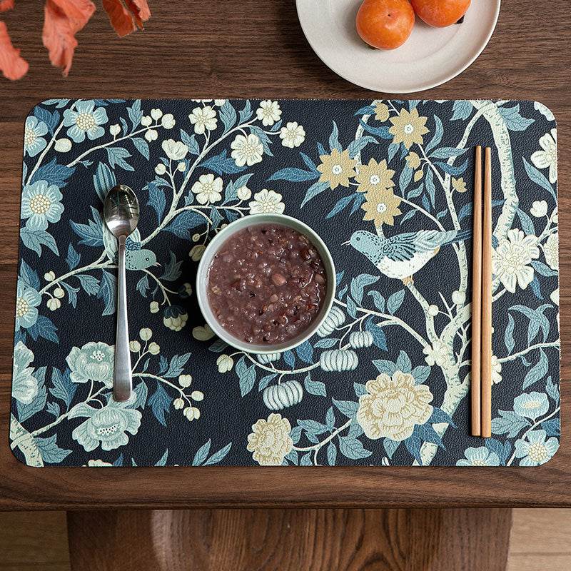 2-Piece Chinoiserie Placemat Waterproof Heat Resistant Blue Table Mat - SinoCultural -- TM010A01 - 