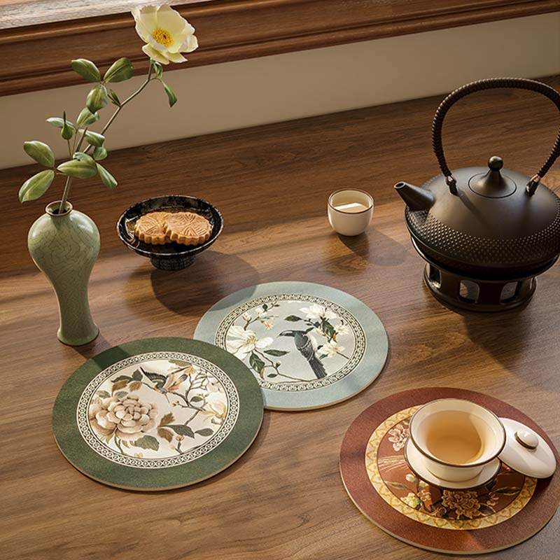 Chinoiserie Diatomite Absorbent Quick-Dry Non-Slip Round Coaster - SinoCultural -- TM026A16 - 