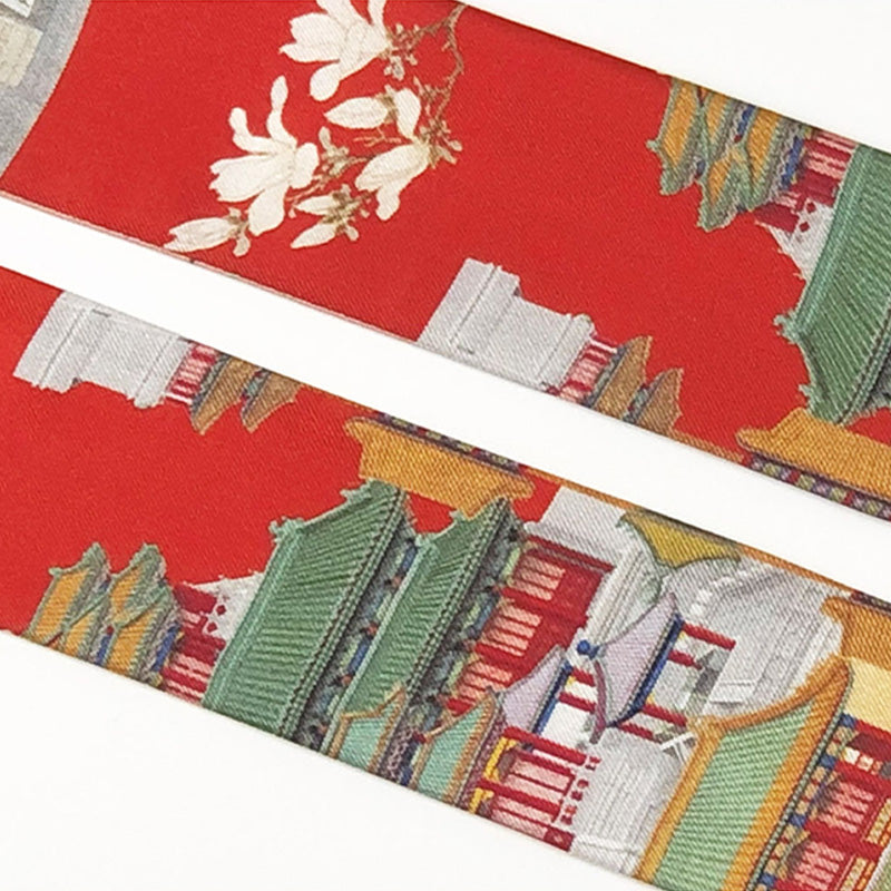Ancient Architecture Mulberry Silk Narrow Scarf 120*5-Red-LS015-SinoCultural