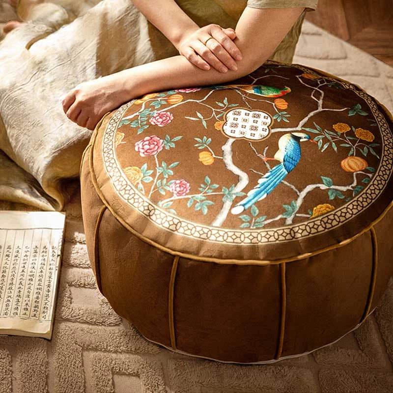 Chinoiserie Autumn Living Room Couch Cushion Pouf - SinoCultural -- B48J0019-C - 