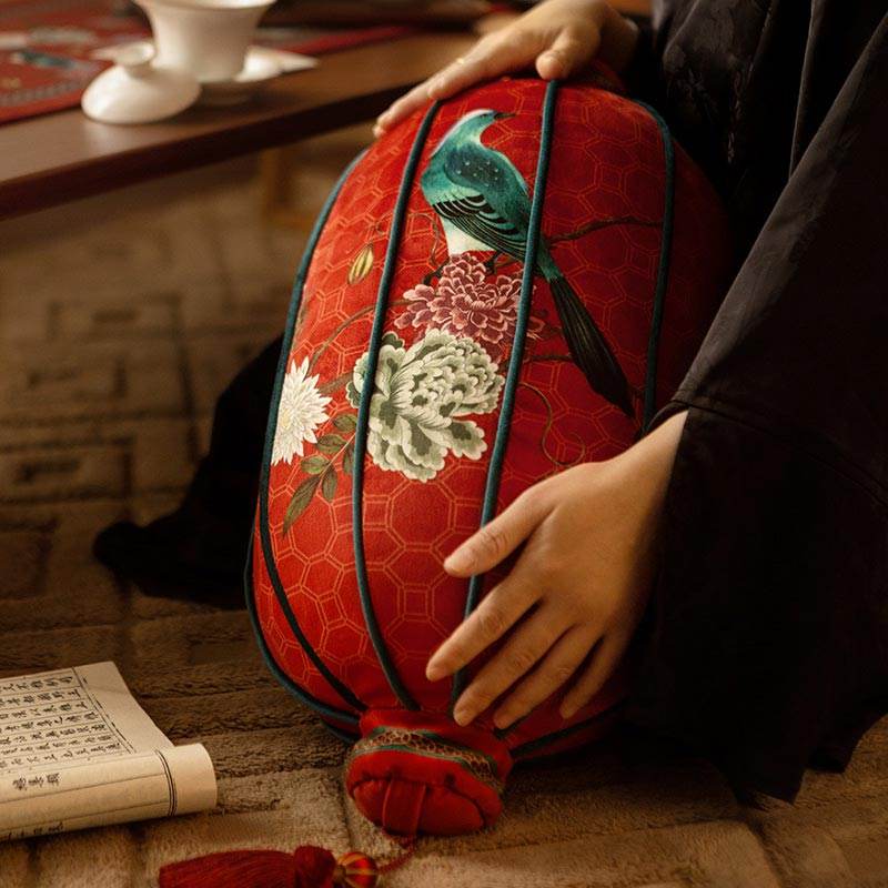 Chinoiserie Red Festive Chinese Lantern Pillow for Living Room - SinoCultural -- SJZBZ020RD01 - 
