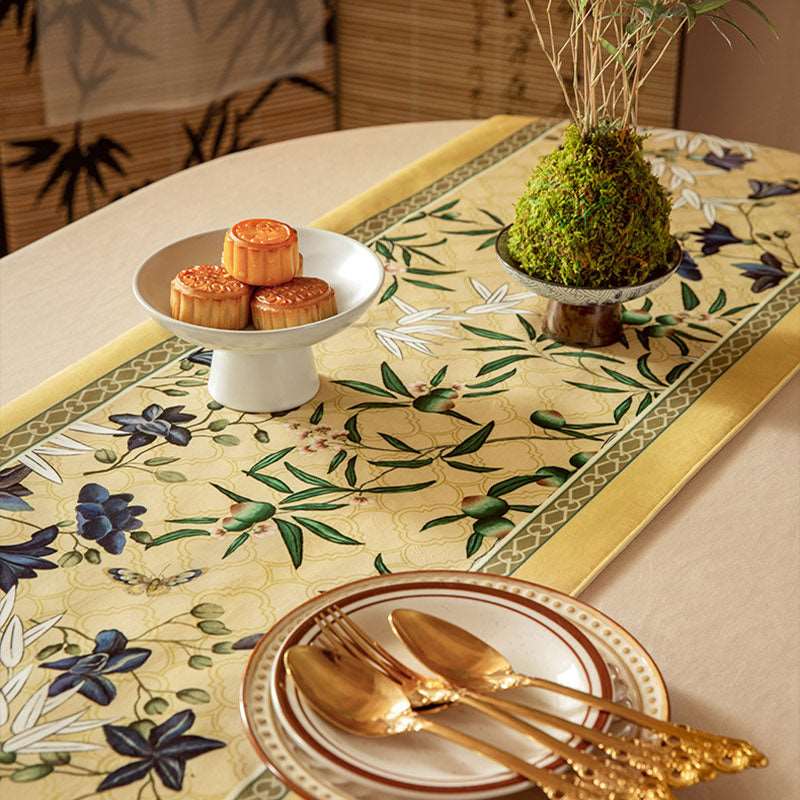 Chinoiserie Traditional Autumn Orchids Table Runner