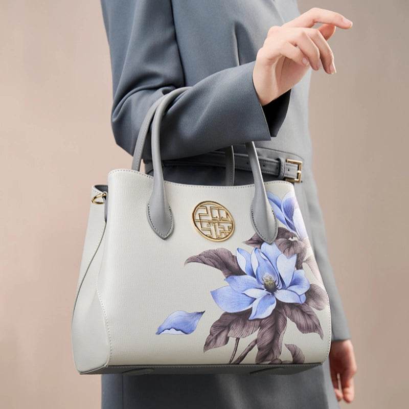 Leather Gardenia Floral Women's Crossbody Handbag - SinoCultural -- P120201 - 