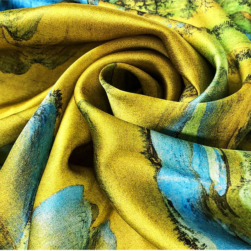 Thousand Miles Scenery Mulberry Silk Square Scarf 52-Scarf-SinoCultural-Blue-SS015-SinoCultural
