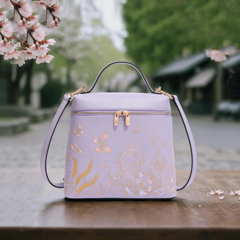 Embroidery Leather Butterfly Design Women Backpack-CXXB045W-SinoCultural