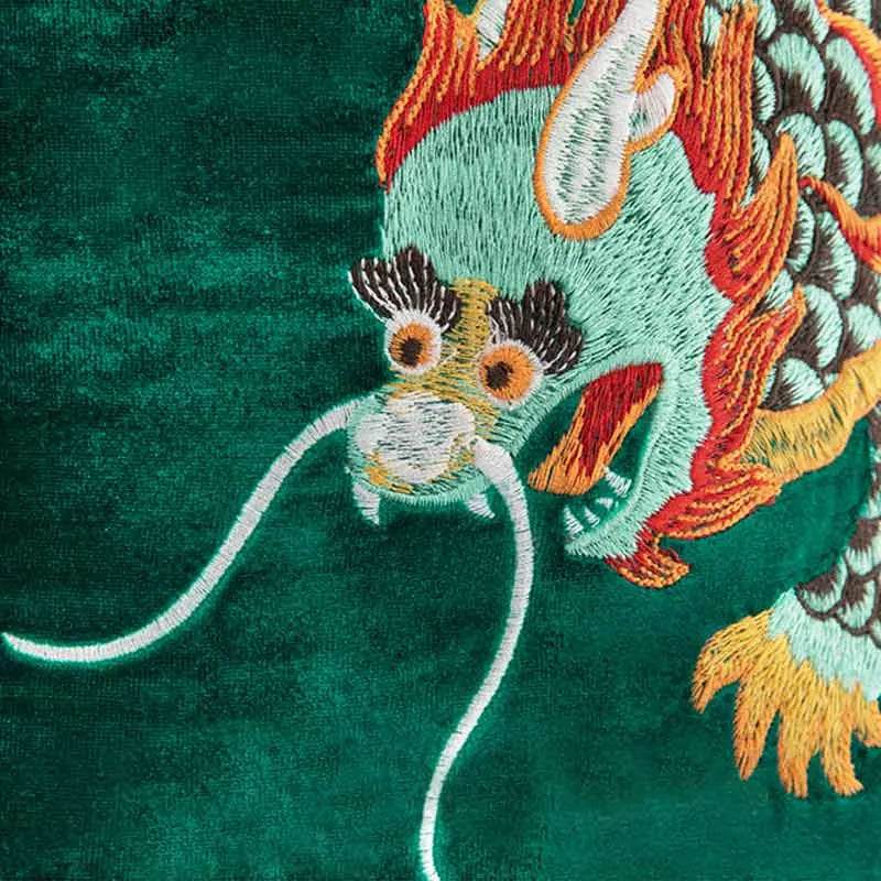 Chinoiserie Embroidery Vintage Green Velvet Throw Pillow - SinoCultural -- SJZBZ071A - 